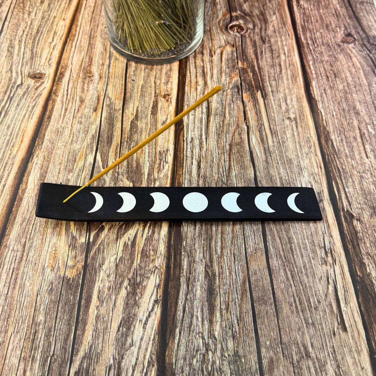 Wooden Incense Holder | Incense Stick Burner | Ash Catcher Tray | Carved Wood Incense Holder | Pentagram Incense Burner | Moon Phase Holder