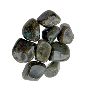 Peacock Labradorite crystals displayed in a small pile – polished stones for meditation and energy work
