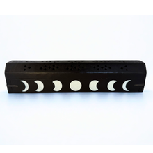 Wooden Moon Incense Burner Box | Black Incense Holder with Storage | Crescent Moon Design | Stick Incense Burner | Altar Decor | Meditation Gift
