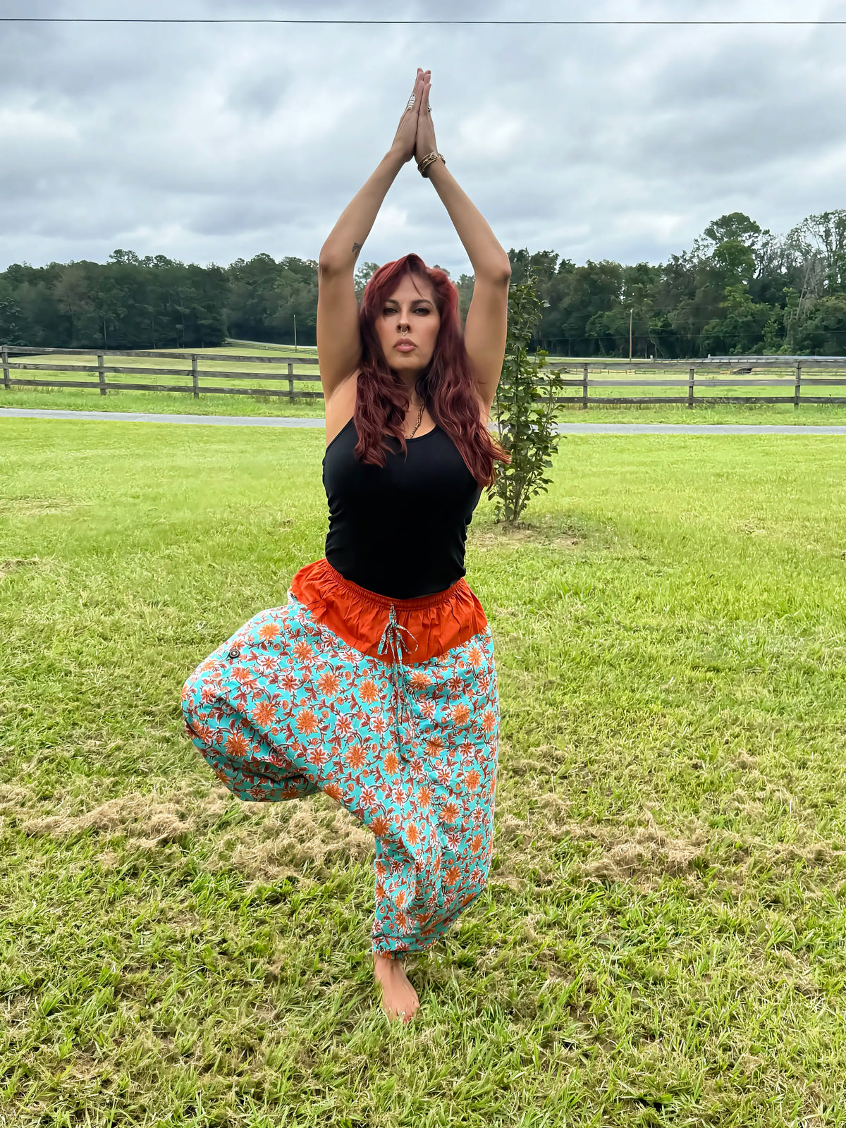 Teal & Terracotta Floral Cotton Harem Pants