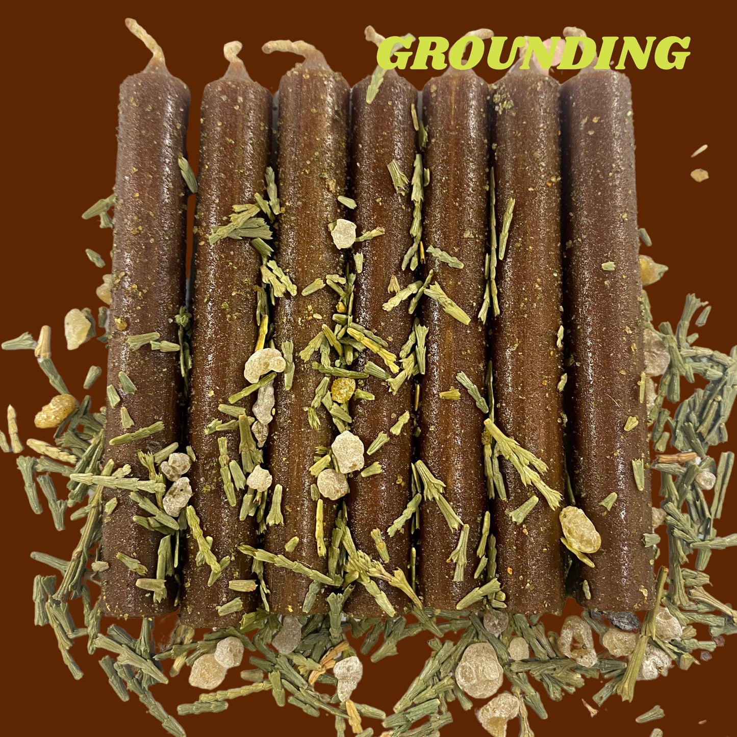 Brown Dressed Candle set of 7, Grounding/Earth Magic