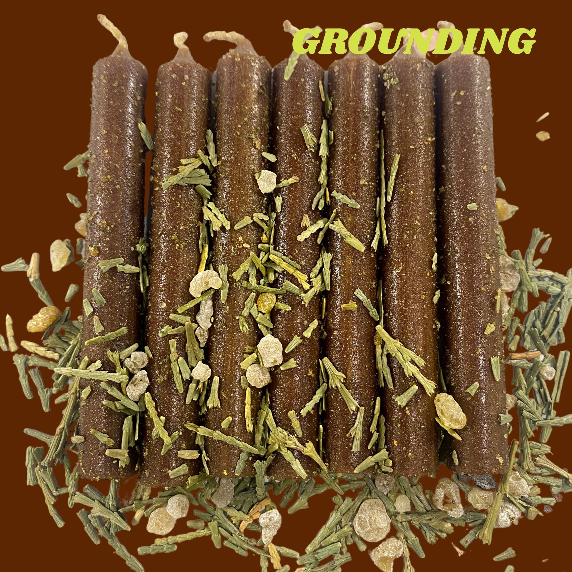 Brown Dressed Candle set of 7, Grounding/Earth Magic