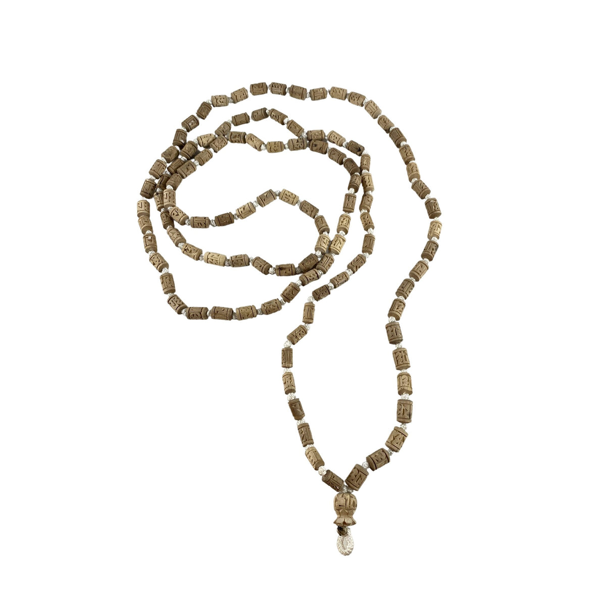 Carved Tulsi Japamala: Radha Prayer Beads, 108 Beads