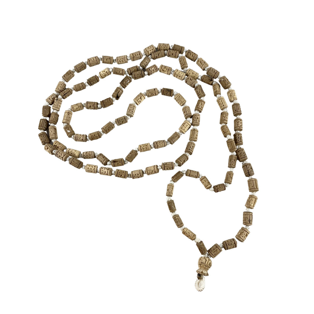 Carved Tulsi Japamala: Radha Prayer Beads, 108 Beads