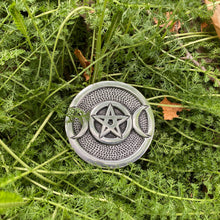 Silver Triple Moon Altar Tile: Aluminum Sacred Space Plate (3.5" D)