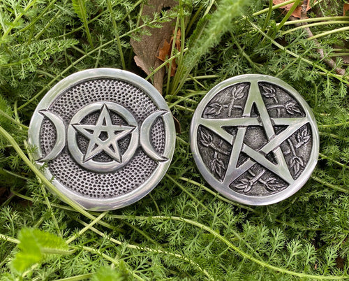 Silver Triple Moon Altar Tile: Aluminum Sacred Space Plate (3.5