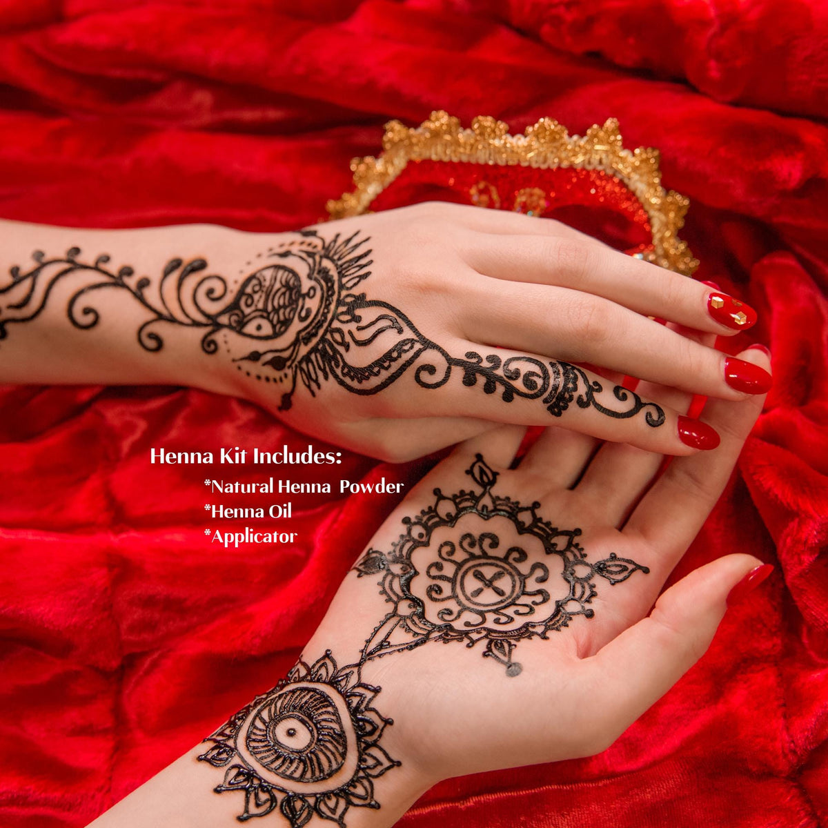 Natural Henna Kit – 100g Powder + 6ml Oil & Applicator – DIY Body Art