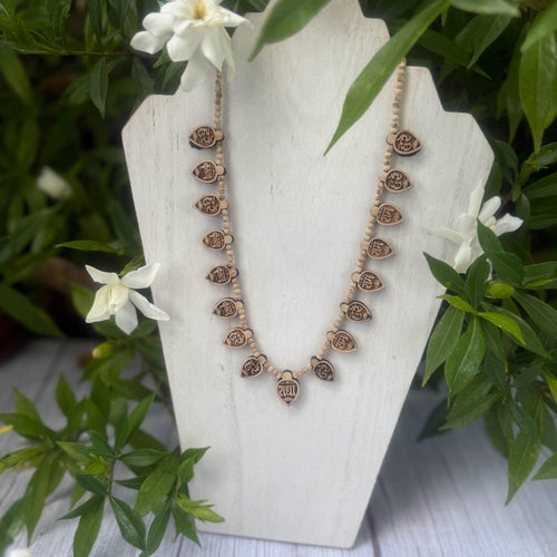 Hand-Carved Tulsi Wood Maha Mantra Necklace: Hindu Prayer Beads