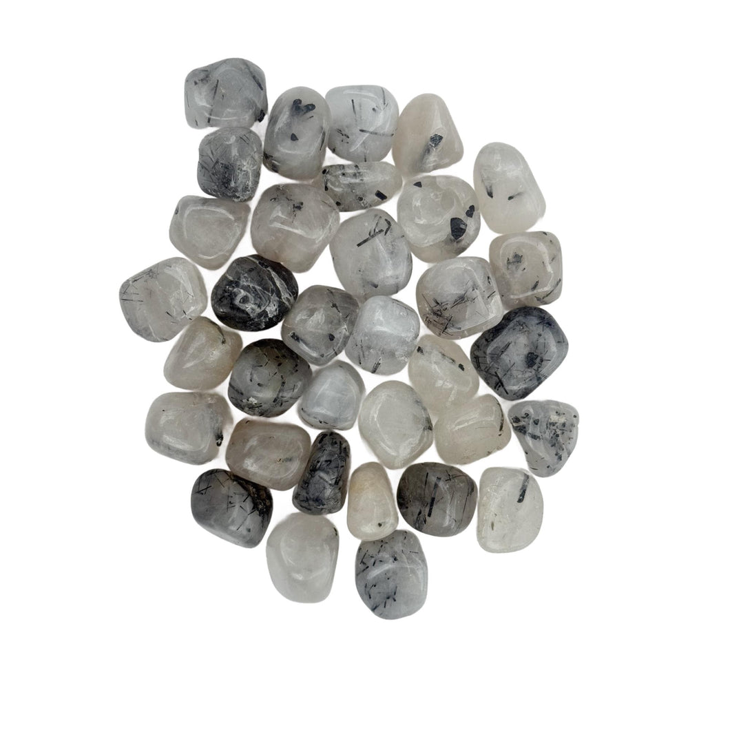 Polished Tourmalinated Quartz tumble stones with black tourmaline inclusions – protection and grounding crystal