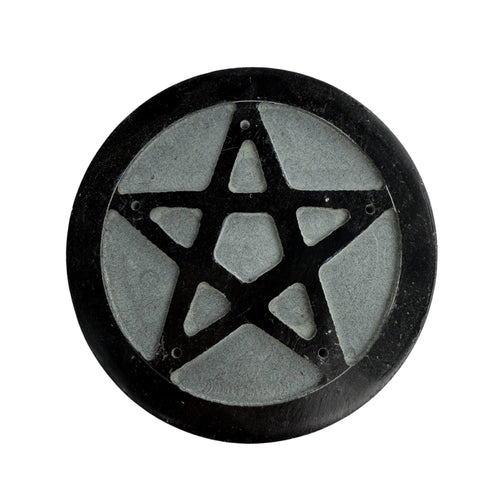 Black Stone Pentagram Altar Incense Holder | Wiccan Pagan Ritual Tool and Spiritual Décor