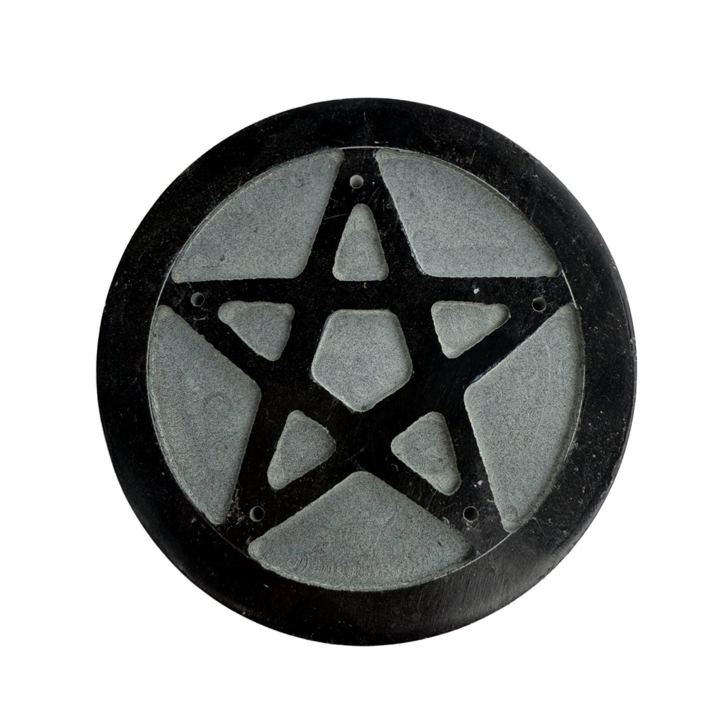 Black Stone Pentagram Altar Incense Holder | Wiccan Pagan Ritual Tool and Spiritual Décor