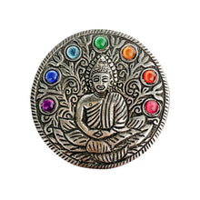 Aluminum Incense Burner (Round) – Buddha with 7 Chakra Stones – Meditation & Altar Decor