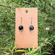 Handmade Black Banded Agate Dangle Earrings — Natural Gemstone, Elegant Contrast