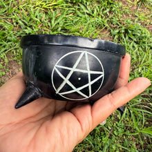Black Stone Pentagram Bowl — 4"x2.4" — Ritual Altar & Incense Holder