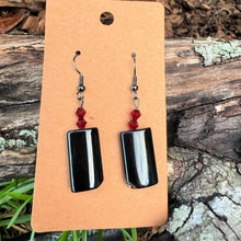 Handmade Onyx Square Bead Earrings with Red Crystal Accents – Bold & Elegant Dangles