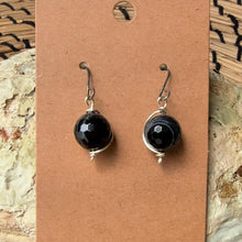 Handmade Black Banded Agate Dangle Earrings — Natural Gemstone, Elegant Contrast