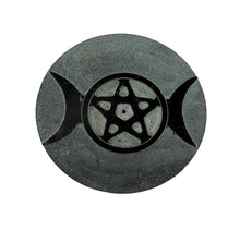 Gray and Black Soapstone Triple Moon with Pentacle Altar Tile / Incense Holder