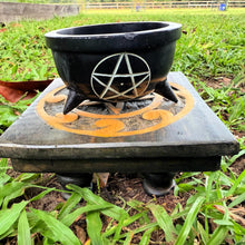 Black Stone Pentagram Bowl — 4"x2.4" — Ritual Altar & Incense Holder