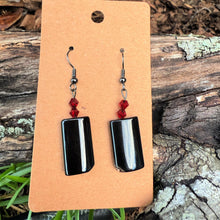 Handmade Onyx Square Bead Earrings with Red Crystal Accents – Bold & Elegant Dangles