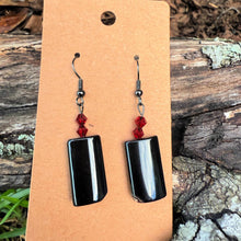 Handmade Onyx Square Bead Earrings with Red Crystal Accents – Bold & Elegant Dangles