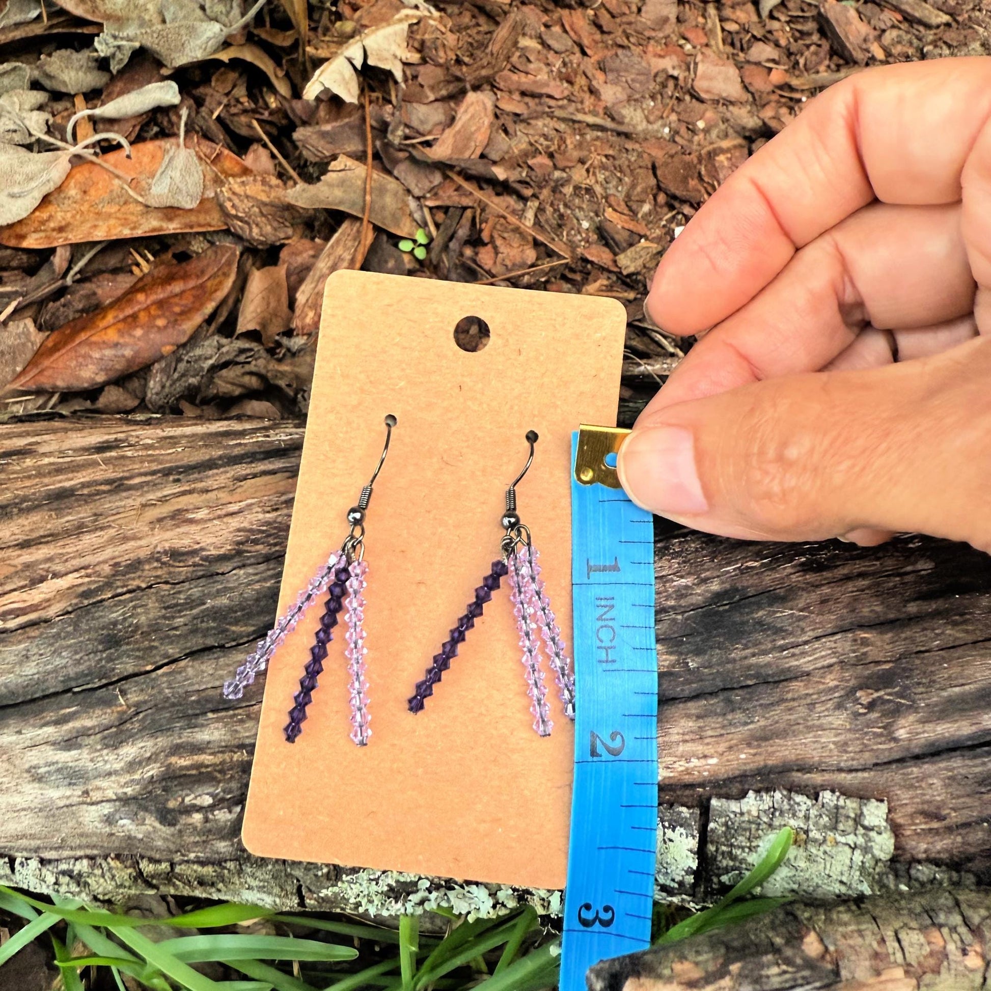 Lavender Purple Swarovski Bicone Earrings with Black Sterling Silver Hooks — Elegant Dangling Duo