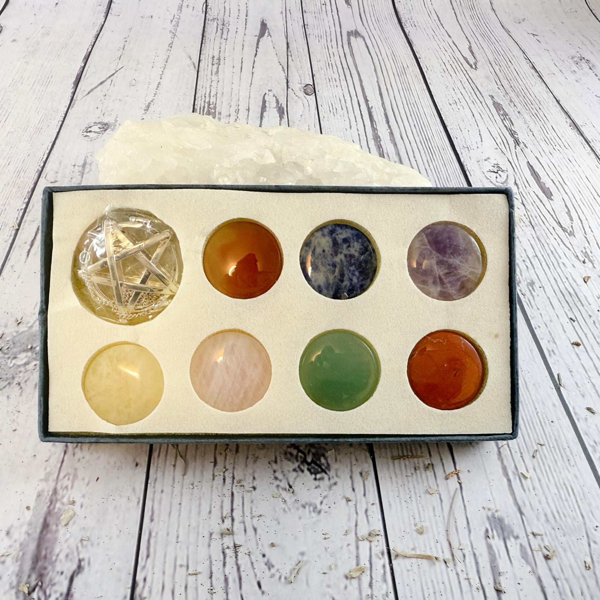 Chakra Pendulum Pentagram • 7 Interchangeable Gemstones • Energy Healing & Divination Tool