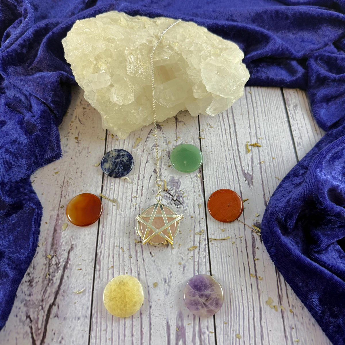Chakra Pendulum Pentagram • 7 Interchangeable Gemstones • Energy Healing & Divination Tool