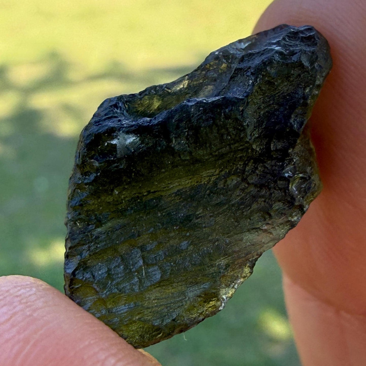 natural Czech Moldavite raw stone closeup