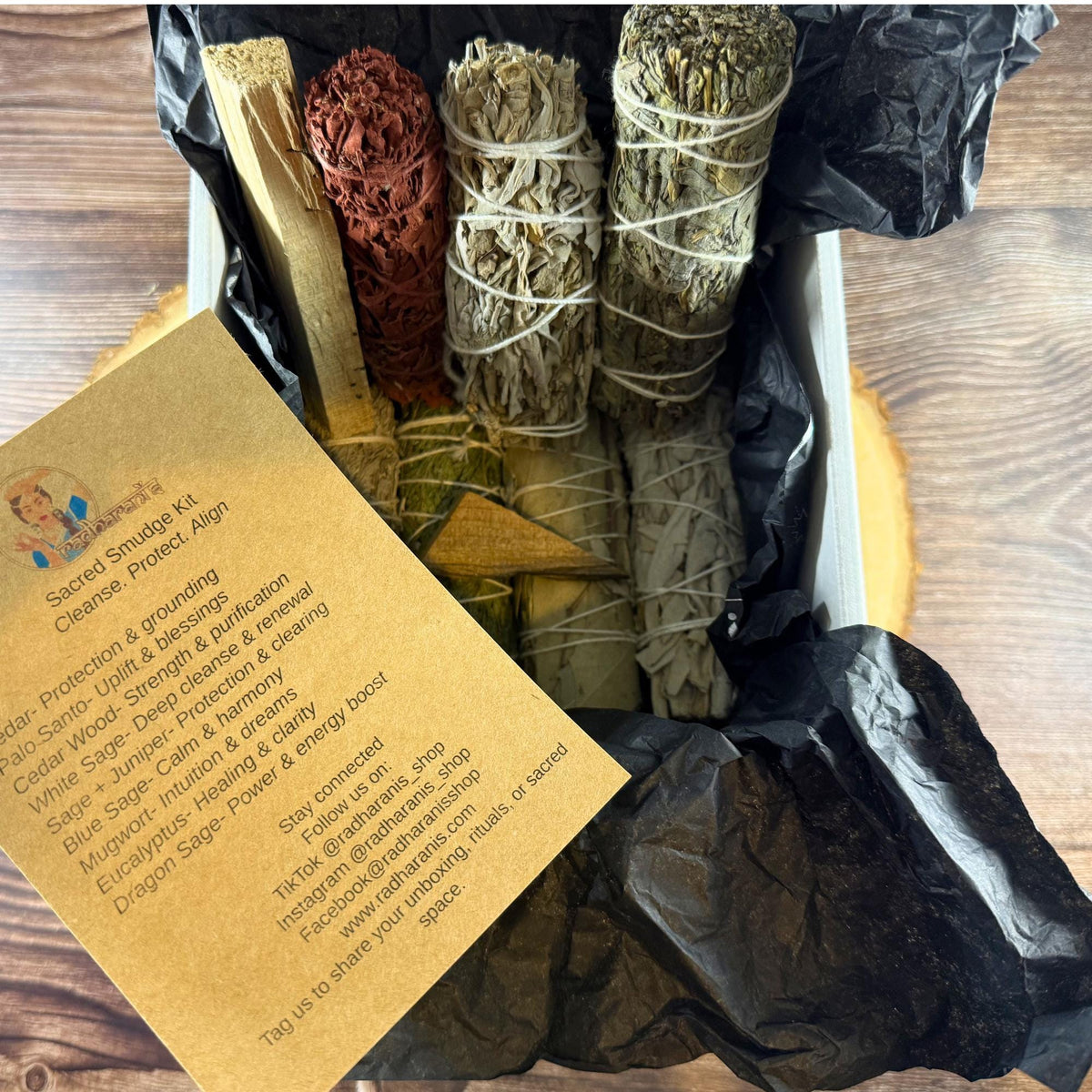 Sacred Smudge Bundle Kit | Sage, Palo Santo, Mugwort, Eucalyptus & Cedar | Energy Cleansing Kit | Spiritual Gift Box | Protection