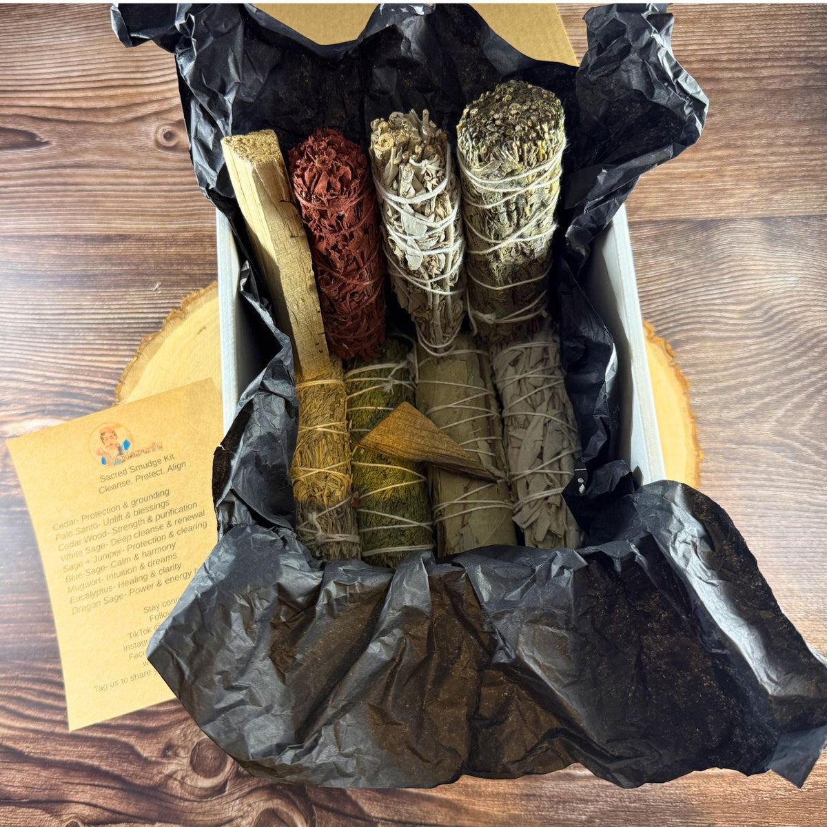 Sacred Smudge Bundle Kit | Sage, Palo Santo, Mugwort, Eucalyptus & Cedar | Energy Cleansing Kit | Spiritual Gift Box | Protection