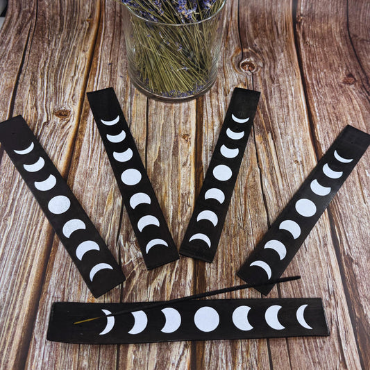 Black Moon Incense Tray – Celestial Ash Catcher for Incense Sticks | Moon Phase Altar Decor | Meditation & Spiritual Gift