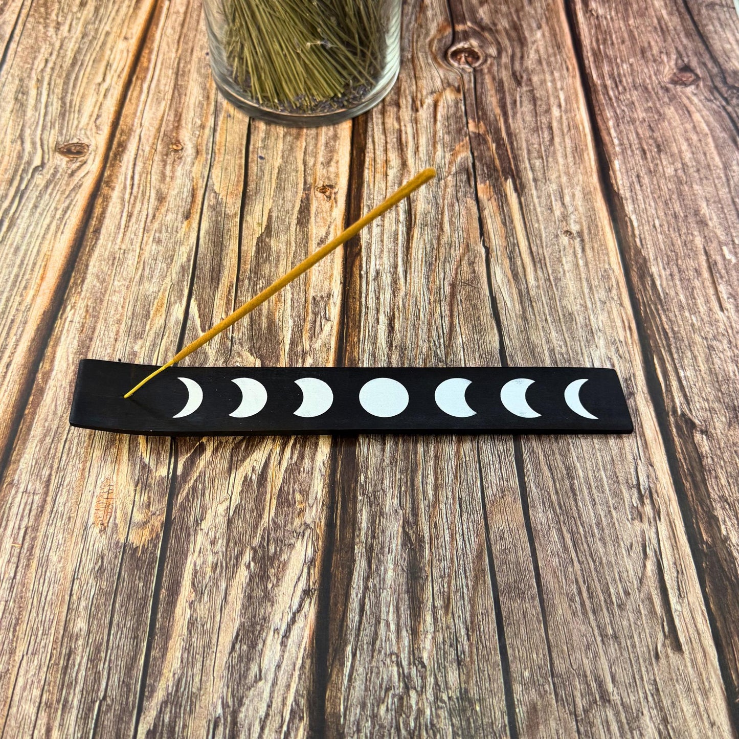 Wooden Incense Holder | Incense Stick Burner | Ash Catcher Tray | Carved Wood Incense Holder | Pentagram Incense Burner | Moon Phase Holder