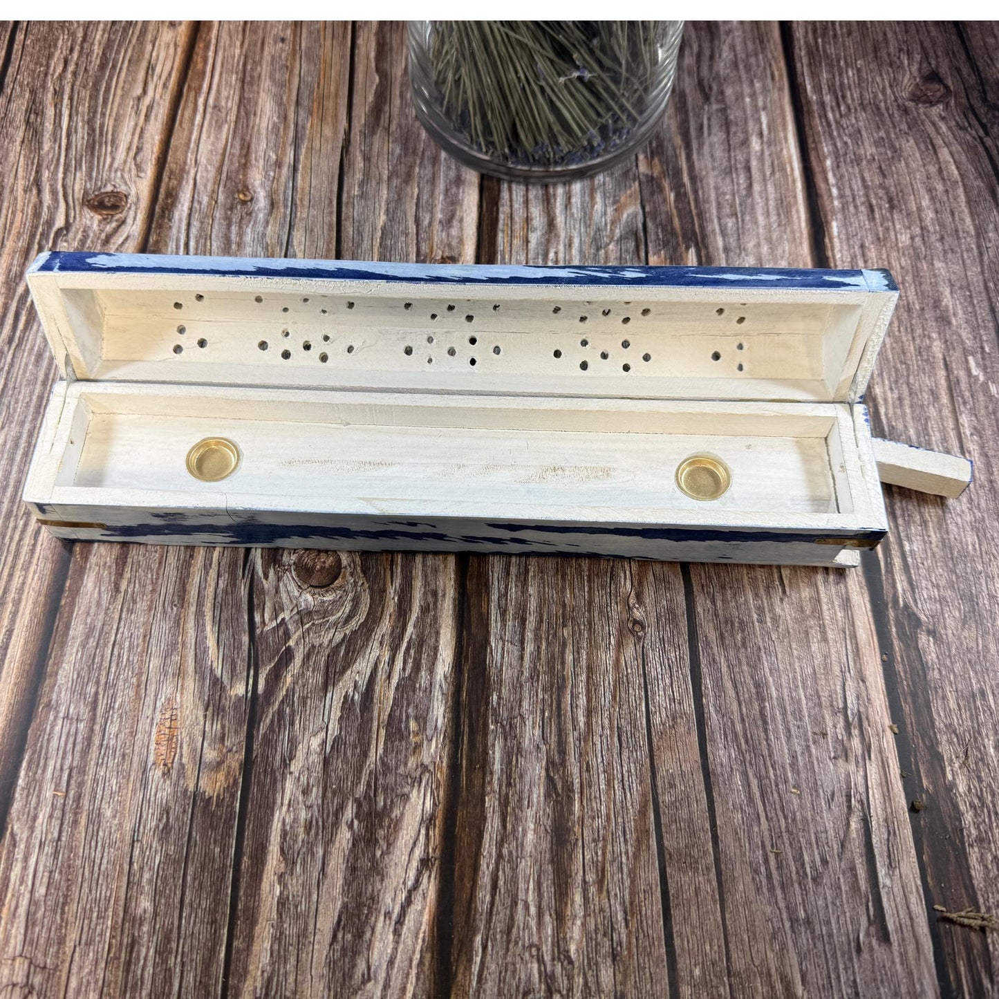 Wooden Incense Burner Box with Storage Compartment | Whitewashed Distressed Incense Holder | Ash Catcher Box | Boho Home Decor