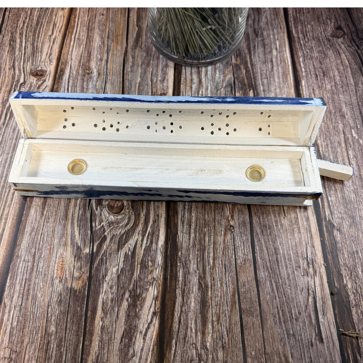 Wooden Incense Burner Box with Storage Compartment | Whitewashed Distressed Incense Holder | Ash Catcher Box | Boho Home Decor