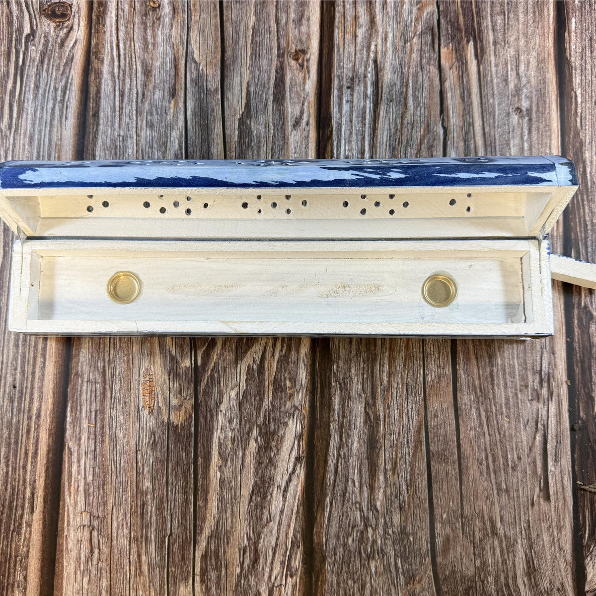 Wooden Incense Burner Box with Storage Compartment | Whitewashed Distressed Incense Holder | Ash Catcher Box | Boho Home Decor
