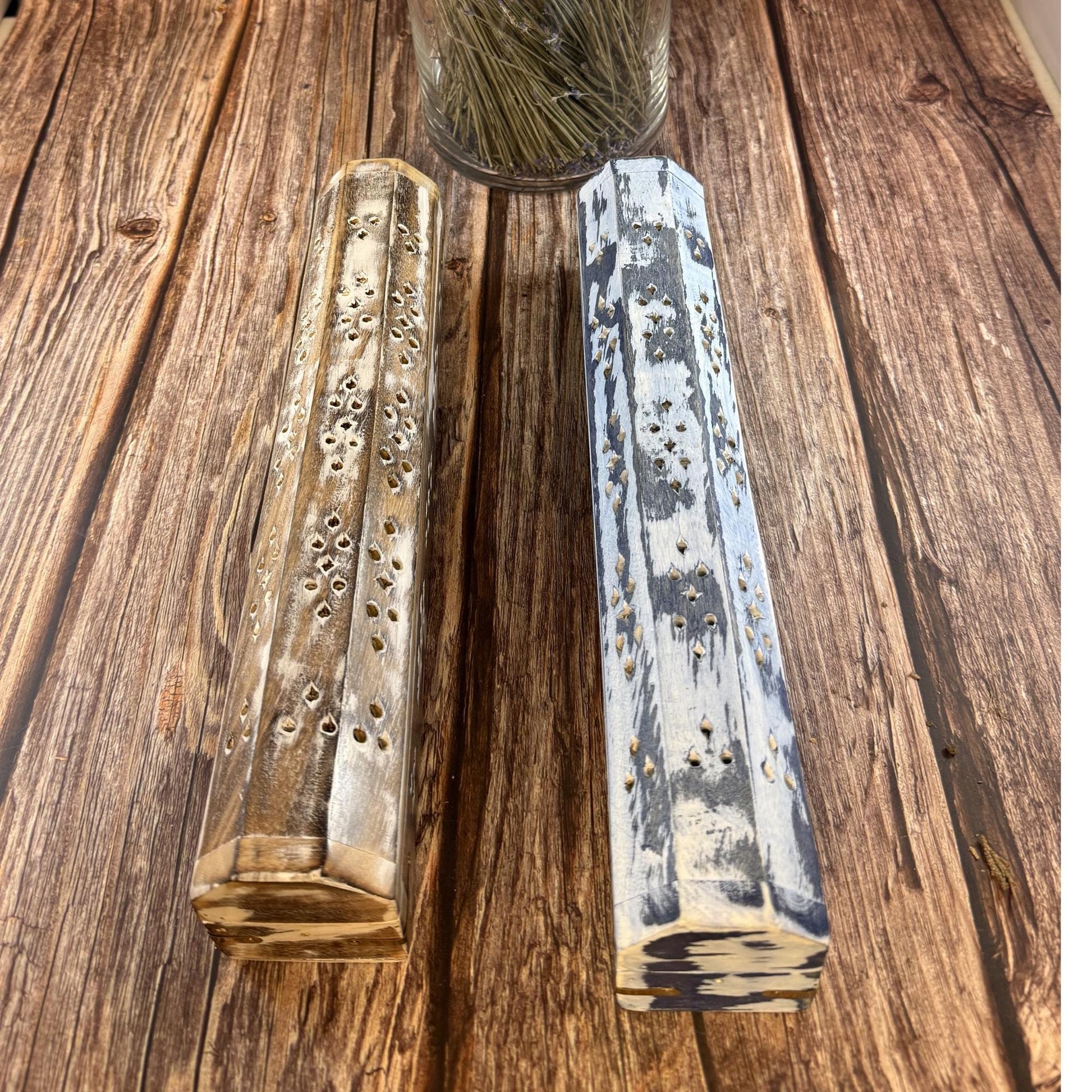 Wooden Incense Burner Box with Storage Compartment | Whitewashed Distressed Incense Holder | Ash Catcher Box | Boho Home Decor