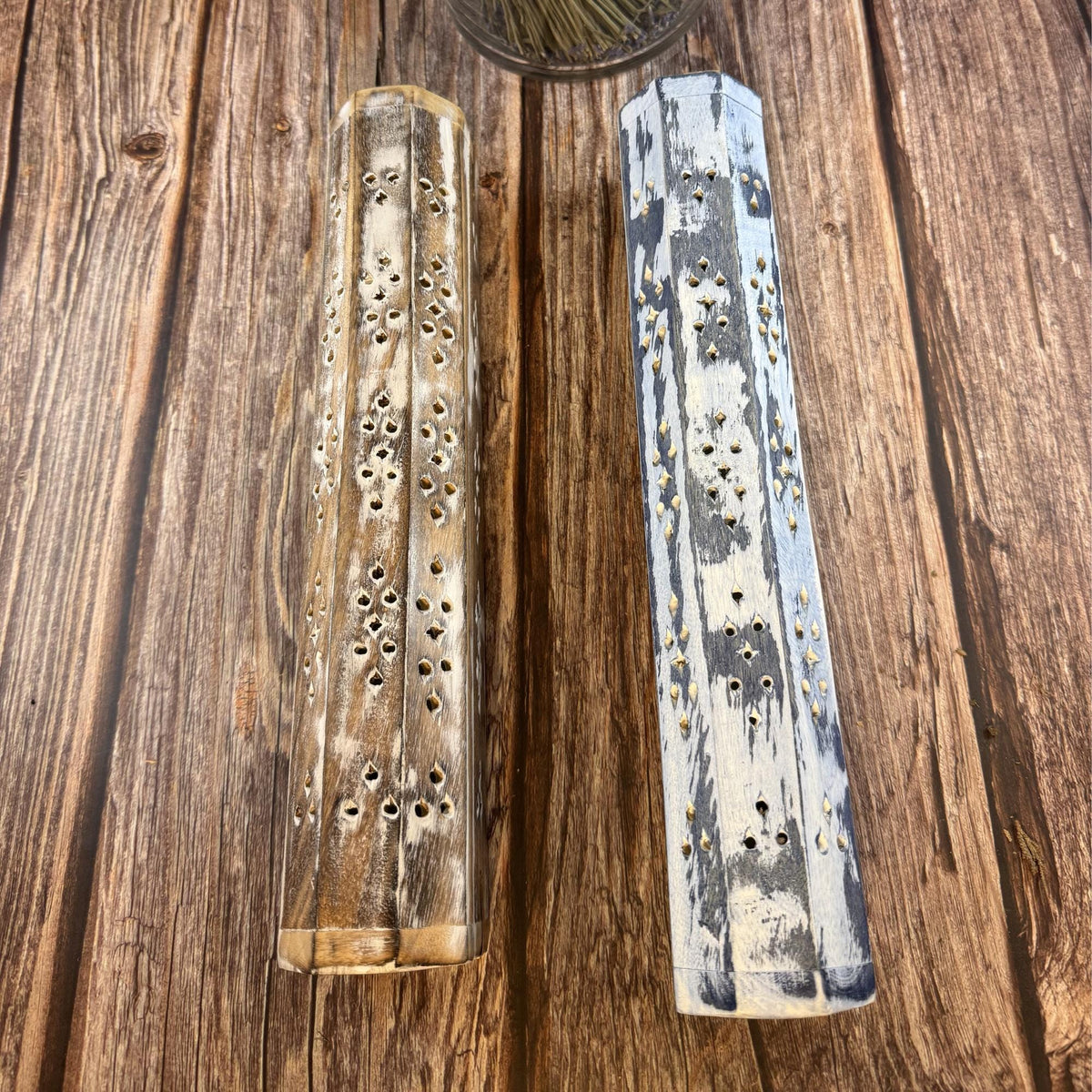 Wooden Incense Burner Box with Storage Compartment | Whitewashed Distressed Incense Holder | Ash Catcher Box | Boho Home Decor