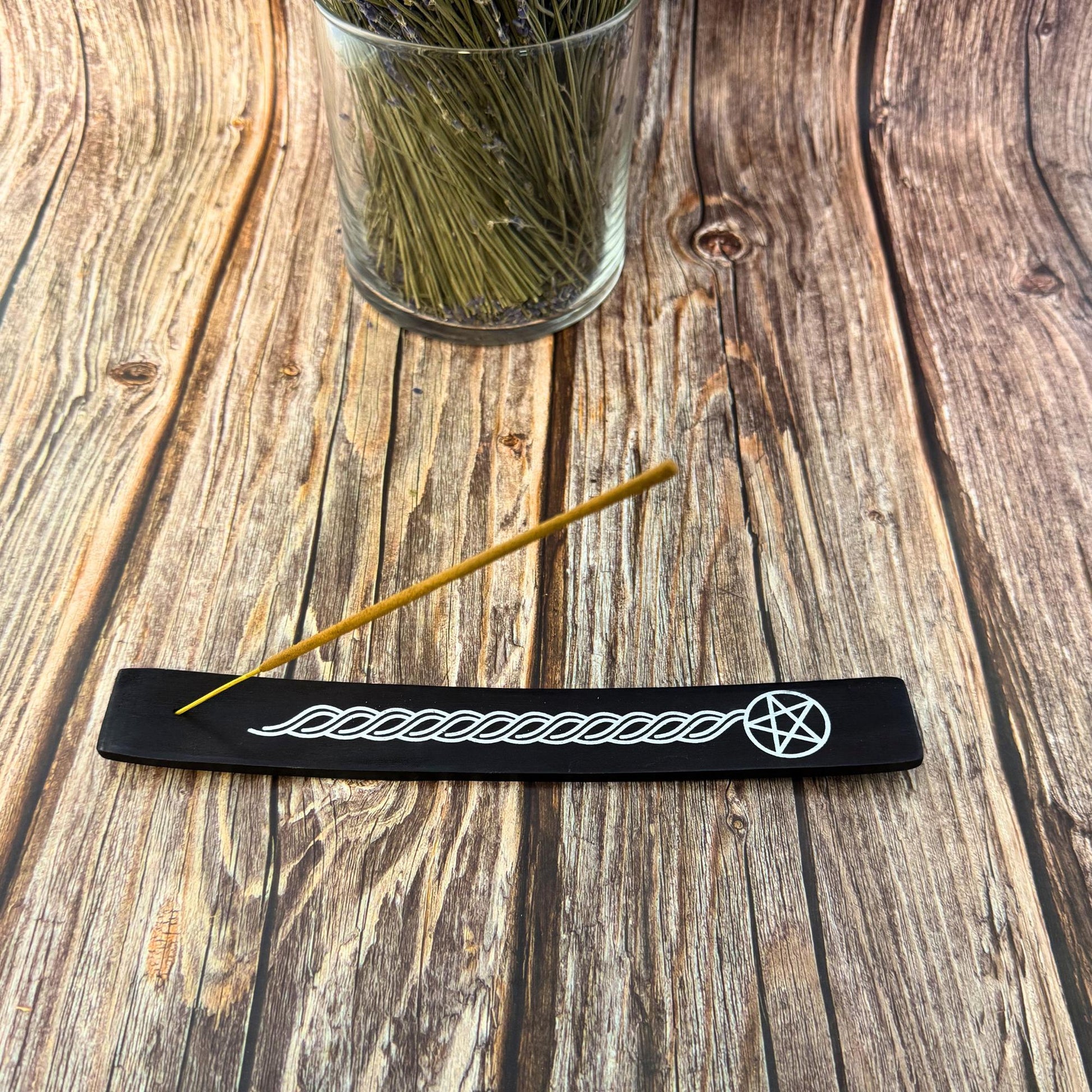 Wooden Incense Holder | Incense Stick Burner | Ash Catcher Tray | Carved Wood Incense Holder | Pentagram Incense Burner | Moon Phase Holder