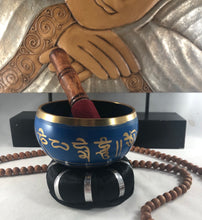 Blue Tibetan Singing bowl 4" Diameter with wooden stick and black cushion