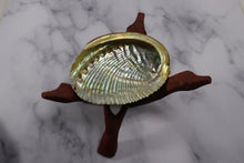 Large Rainbow Abalone Shell 5"-6" with wooden tripod stand