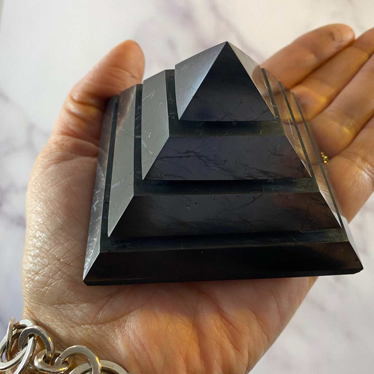 Shungite Saqqara Pyramid – EMF Protection, Grounding & Psychic Shield Crystal