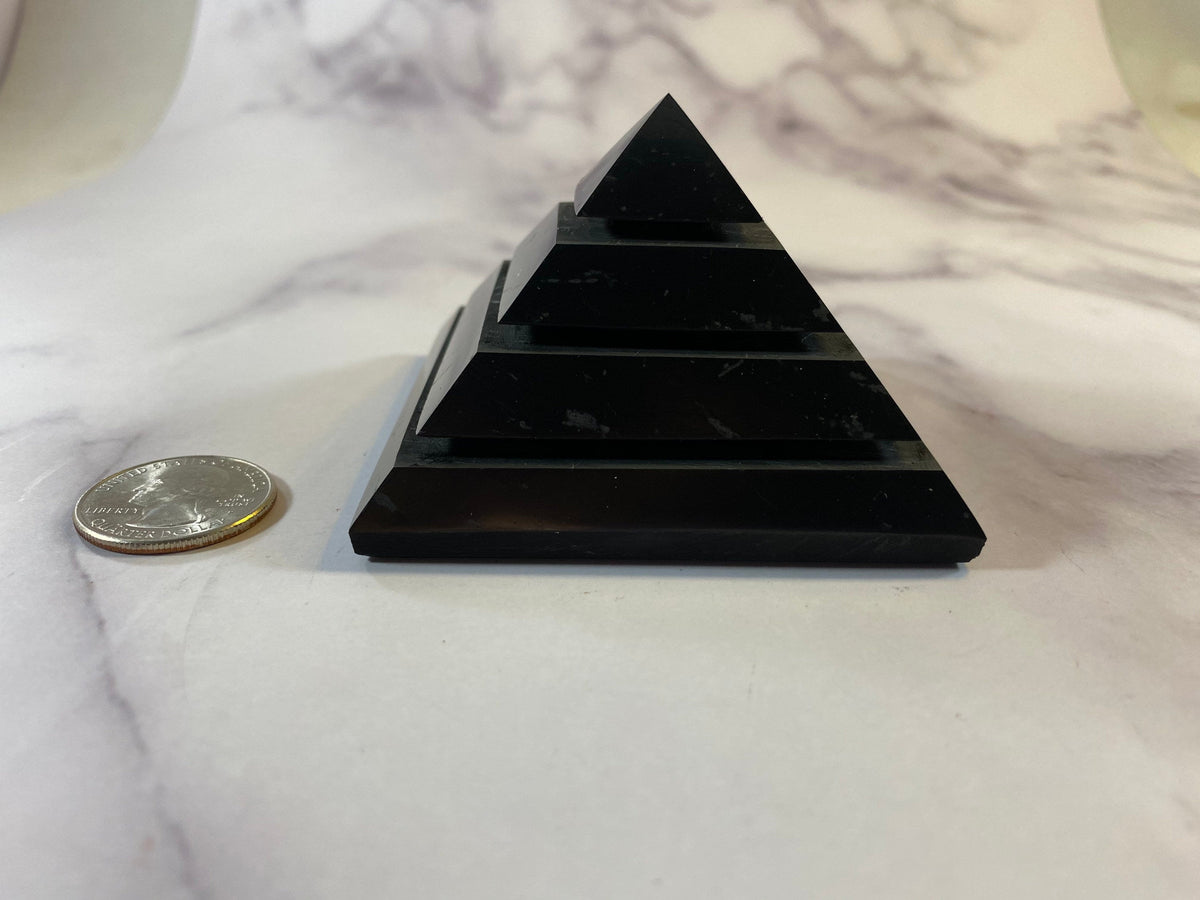 Shungite Saqqara Pyramid – EMF Protection, Grounding & Psychic Shield Crystal