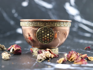 Flower of Life Copper  Offering Bowl, Altar Bowl, Sacred Geometry- 2&quot; H x 3&quot;D