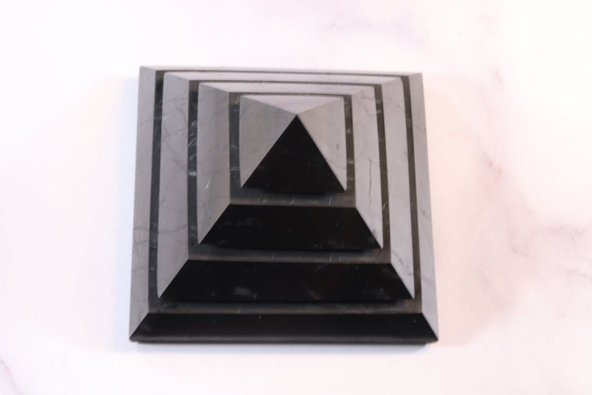 Shungite Saqqara Pyramid – EMF Protection, Grounding & Psychic Shield Crystal