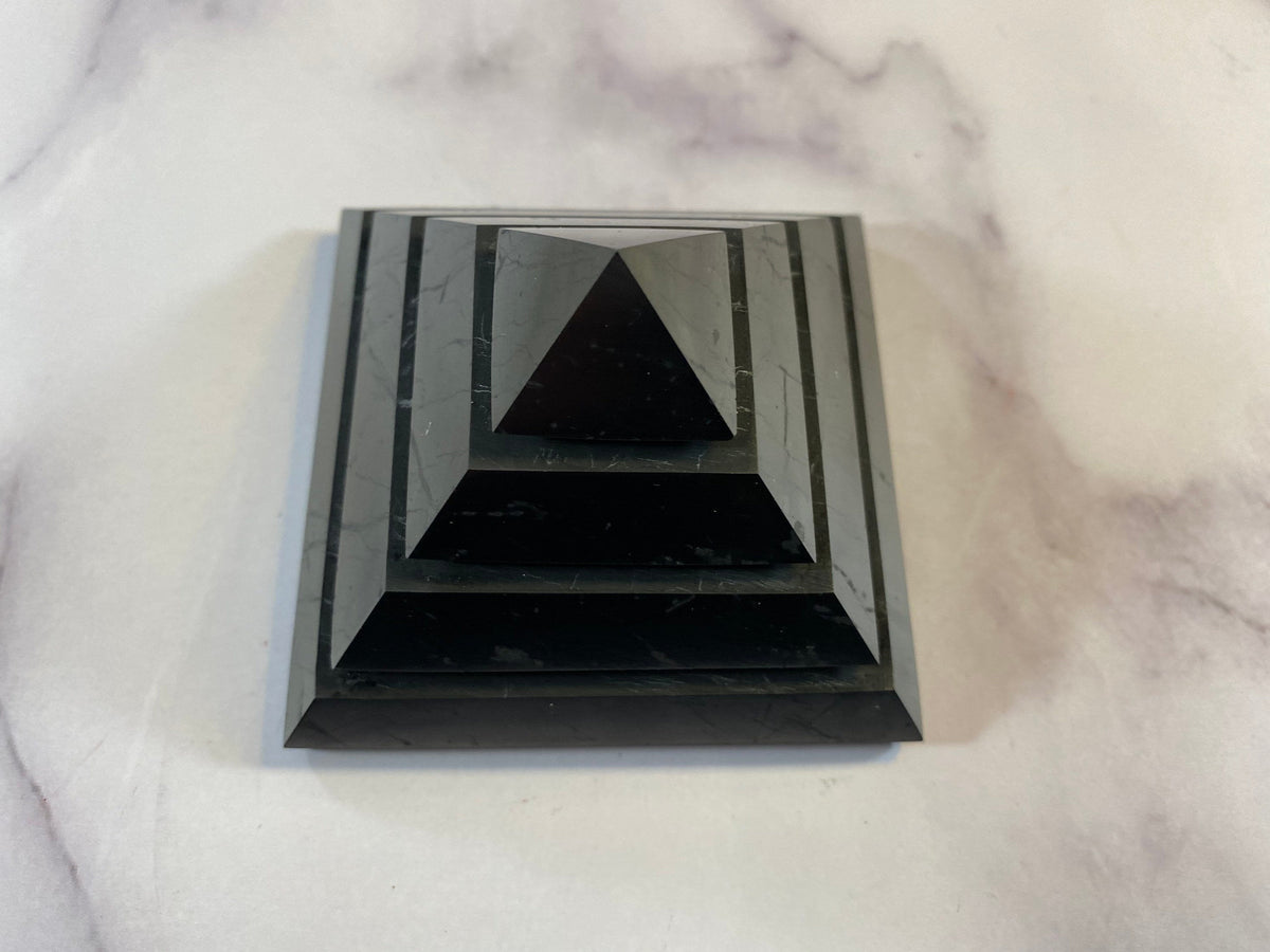 Shungite Saqqara Pyramid – EMF Protection, Grounding & Psychic Shield Crystal