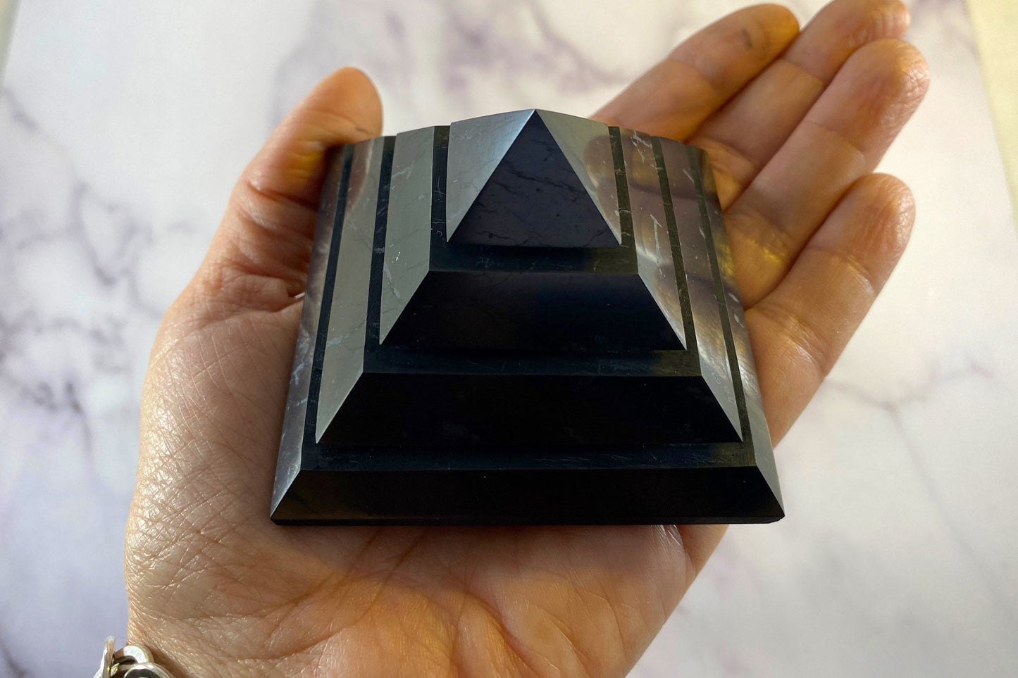 Shungite Saqqara Pyramid – EMF Protection, Grounding & Psychic Shield Crystal