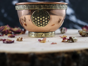 Flower of Life Copper  Offering Bowl, Altar Bowl, Sacred Geometry- 2&quot; H x 3&quot;D