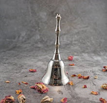 Om Altar Bell, Silver Plated Altar Bell with OM design- 5&quot;
