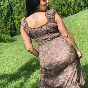 Bohemian Mid-length dress with Paisley Designs- One size