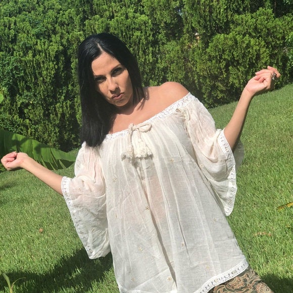 Angel Wing Cotton Top – White Embroidered Boho Blouse, One Size